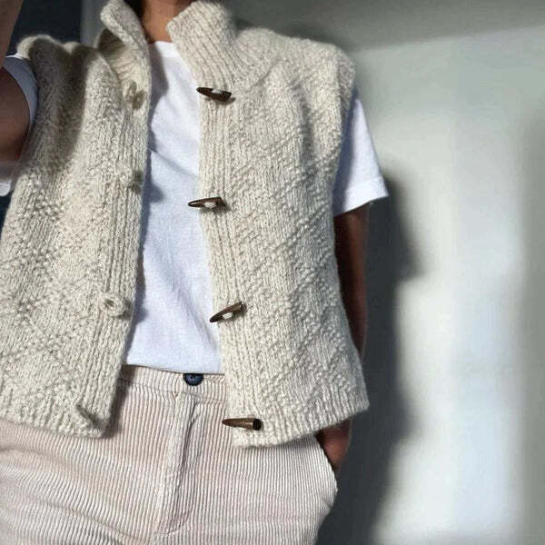 Knopf Daunen Gilet Femme | Tricot Structuré et Élégant Sans Manches
