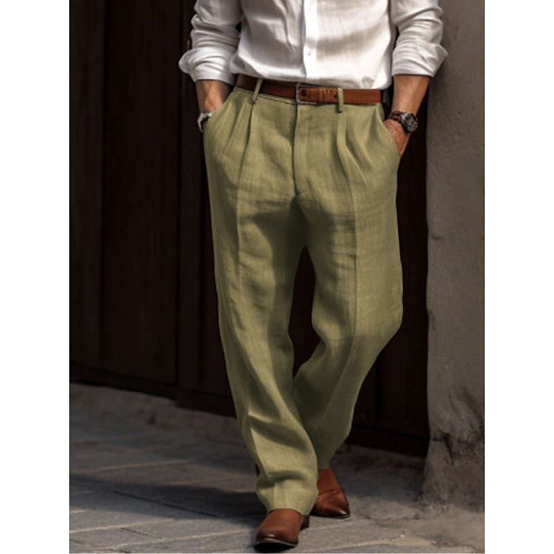 Alistair | Pantalon Homme Lin Confortable à Coupe Décontractée et Élégante pour Look Business Formelle