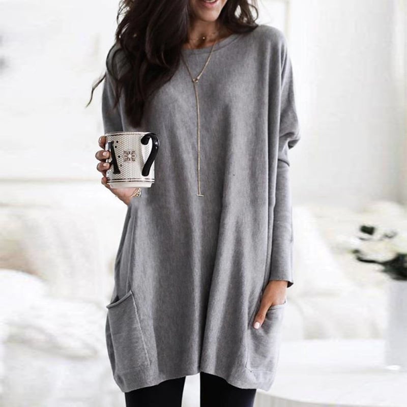 Long Oversize Sweater Femme | Pull Tricoté avec Poches pour Hiver