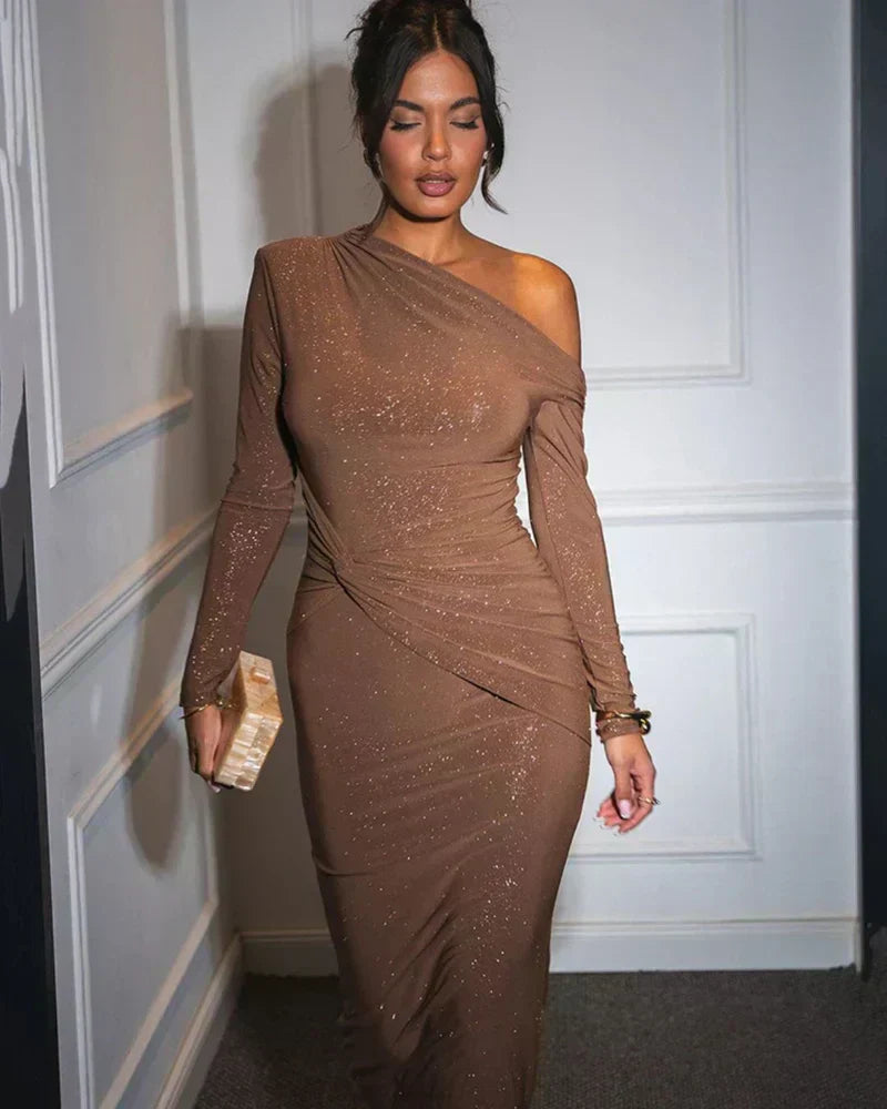 Robe Longue Femme à Paillettes Une Épaule | Glamour & Élégance Festive