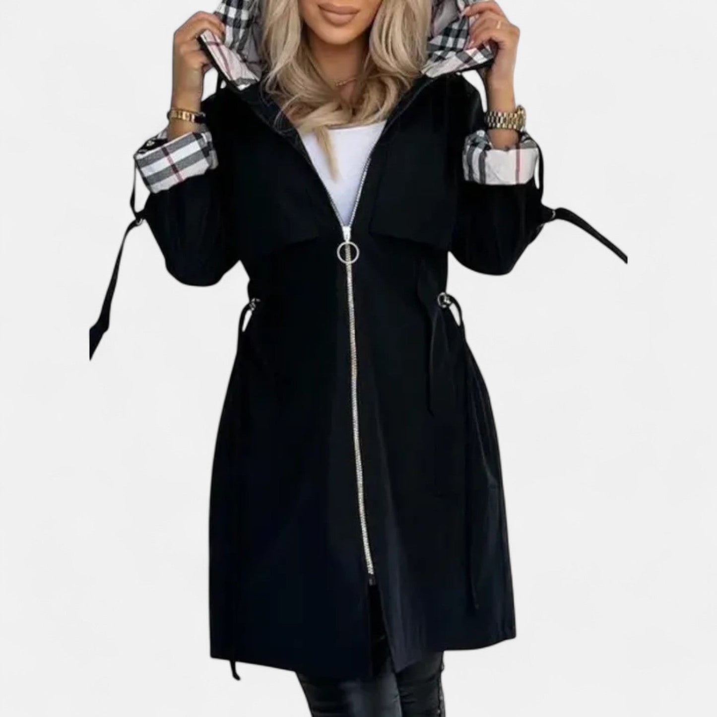 Veste Femme Légère de Mi-Saison avec Capuche | Coupe Féminine & Détails Carreaux