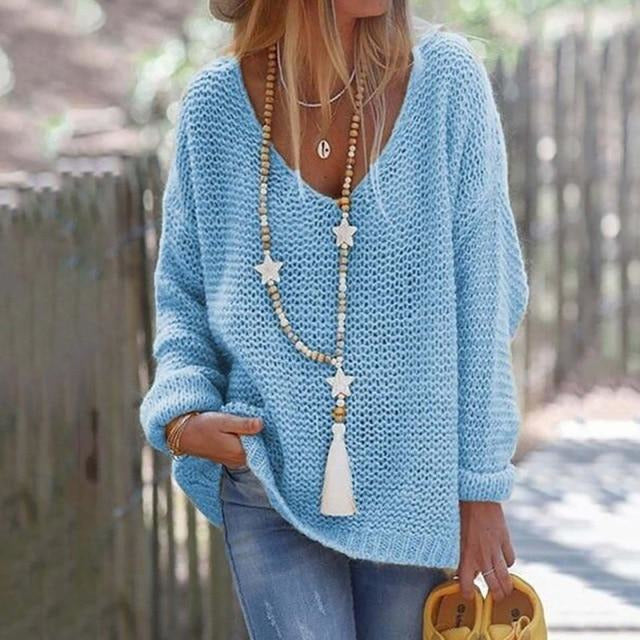 Adélie | Pull Femme Décontracté en Maille, Col V, Coupe Ample