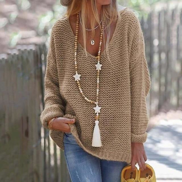 Adélie | Pull Femme Décontracté en Maille, Col V, Coupe Ample
