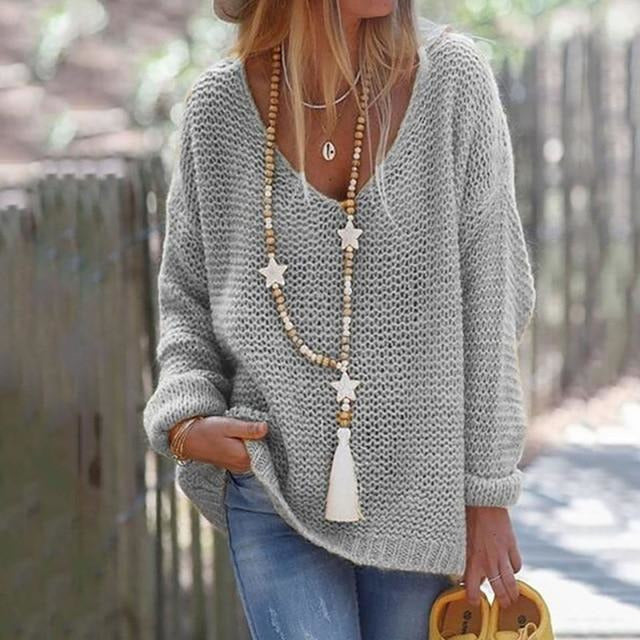 Adélie | Pull Femme Décontracté en Maille, Col V, Coupe Ample