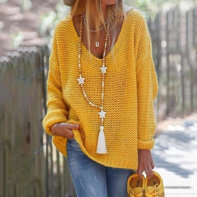 Adélie | Pull Femme Décontracté en Maille, Col V, Coupe Ample