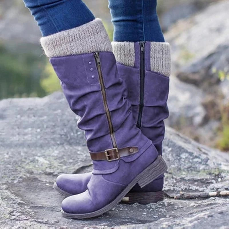 Blandine | Bottes Hautes Hiver Femme à Talon Bloc avec Fermeture Éclair Côté