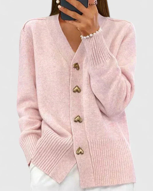 Cardigan Femme | Boutons Cœur Élégants et Confort Douillet