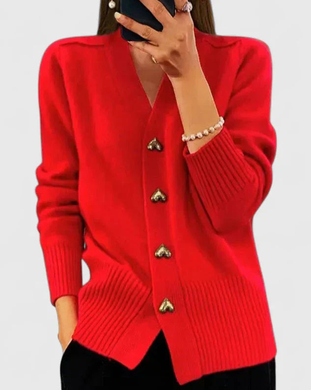 Cardigan Femme | Boutons Cœur Élégants et Confort Douillet
