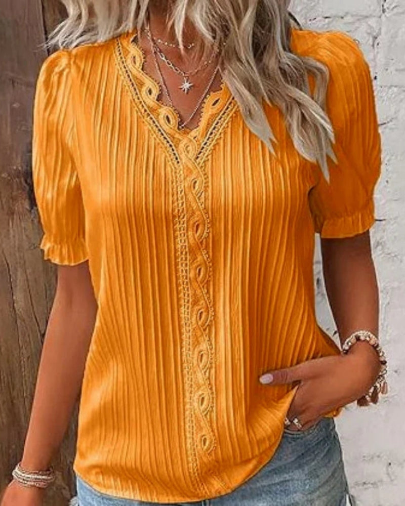 Blouse Structurée à Col V – Silhouette Élégante & Style Polyvalent