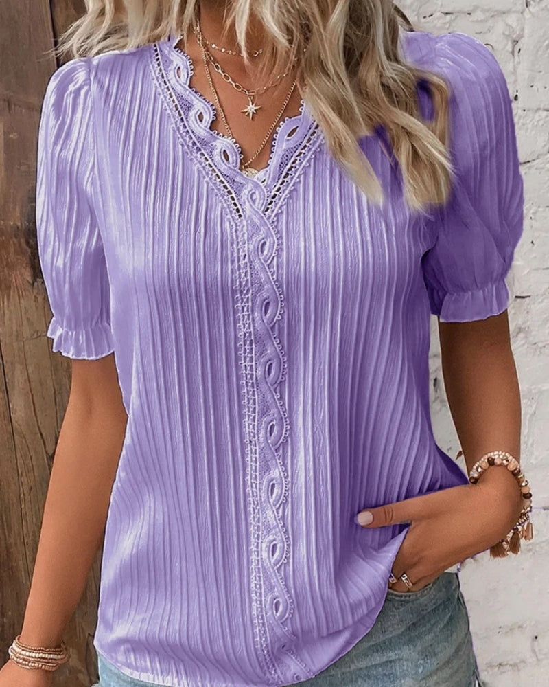 Blouse Structurée à Col V – Silhouette Élégante & Style Polyvalent