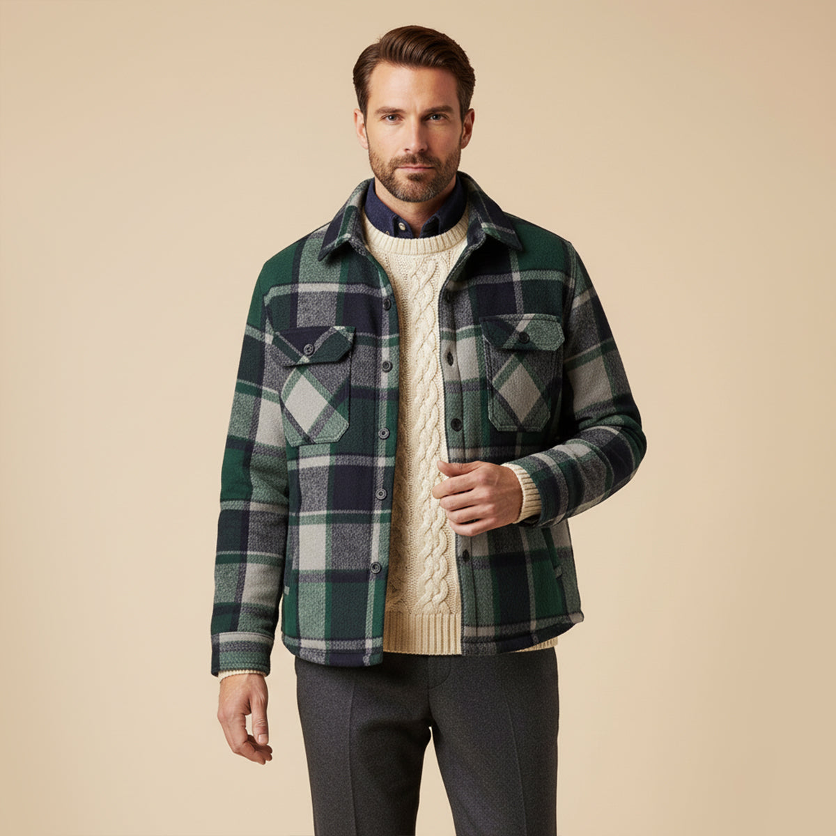 Outdoor Chemise Homme à Carreaux en Flanelle Doublée Polaire, Surchemise Chaude et Confortable