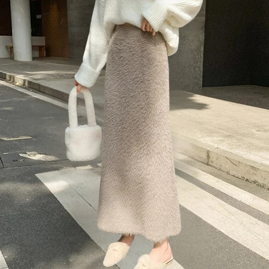 Sabine | Jupe Longue Femme Taille Haute en Teddy Doux Uni, Style Maxi Élégant et Confortable