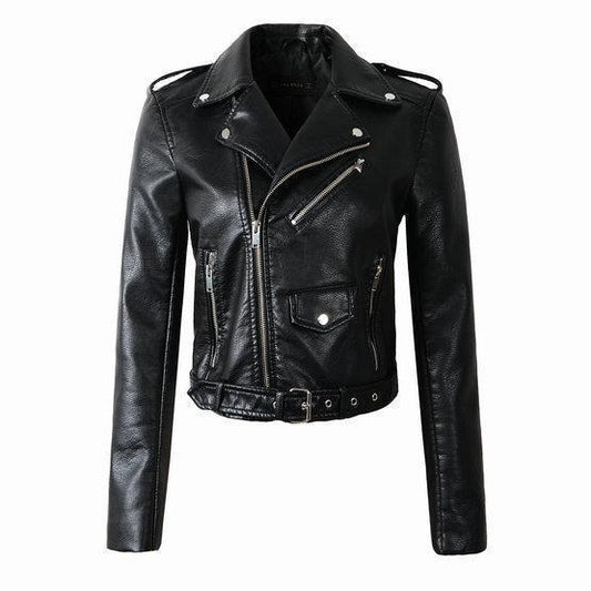 Alézia | Veste Biker Femme Unie avec Fermeture Asymétrique, Poches Zippées et Ceinture Taille