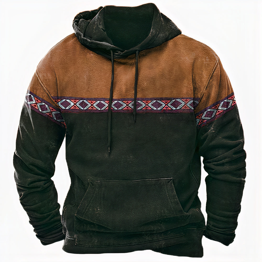 Adrian | Hoodie Homme Vintage avec Détails Motifs Ethniques